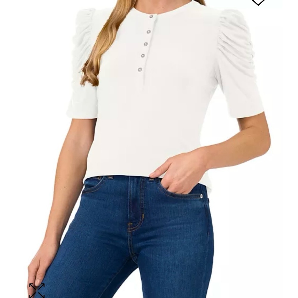 NWT Women's Shirred-Sleeve Embellished-Button